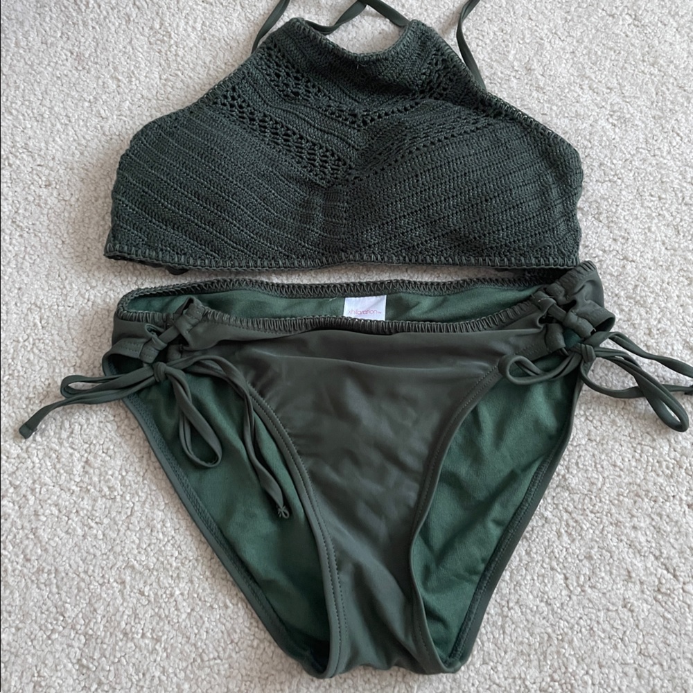 Dark Green crochet halter bikini